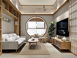 70平米日式风格三室客厅装修效果图，隔断创意设计图