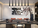 110平米新中式风格别墅餐厅装修效果图，背景墙创意设计图