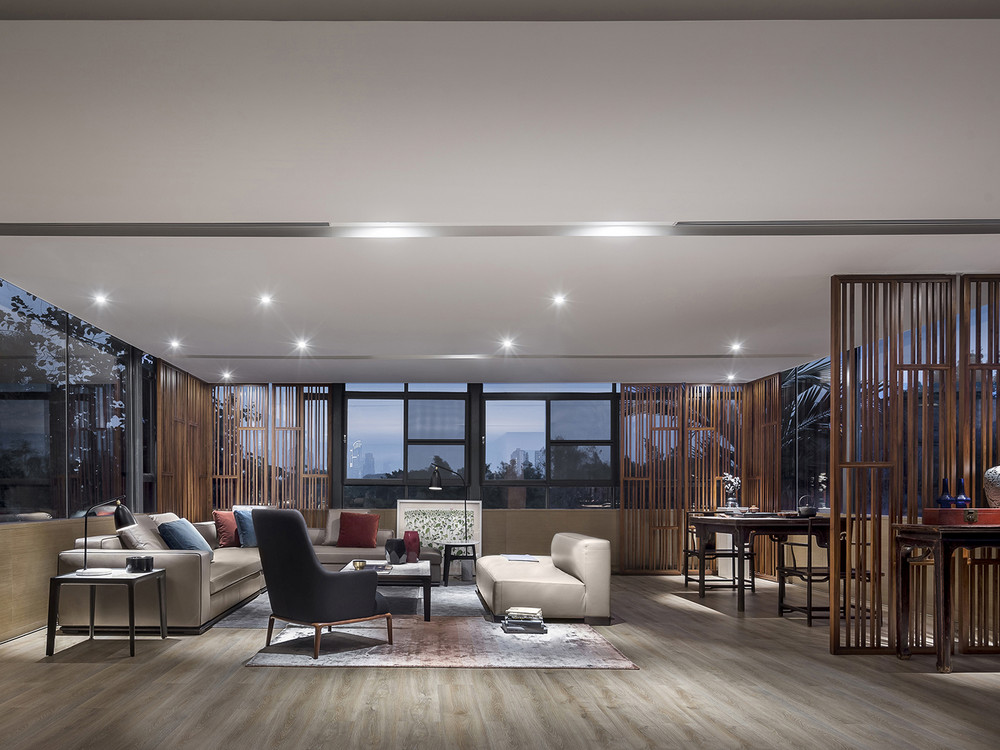 450平米新中式风格别墅客厅装修效果图，隔断创意设计图