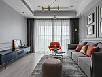 85平米地中海风格三室客厅装修效果图，窗帘创意设计图