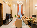 87平米北欧风格复式客厅装修效果图，窗帘创意设计图