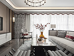 146平米新中式风格四室客厅装修效果图，背景墙创意设计图