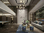 370平米新中式风格别墅客厅装修效果图，背景墙创意设计图
