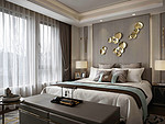 190平米新中式风格别墅卧室装修效果图，背景墙创意设计图