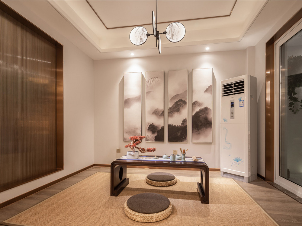 280平米新中式风格别墅茶室装修效果图，照片墙创意设计图