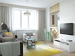 90平米北欧风格一室客厅装修效果图，窗帘创意设计图