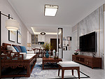 80平米新中式风格三室客厅装修效果图，照片墙创意设计图