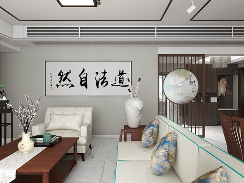 300平米新中式风格五室客厅装修效果图，背景墙创意设计图
