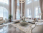 470平米轻奢风格别墅客厅装修效果图，窗帘创意设计图