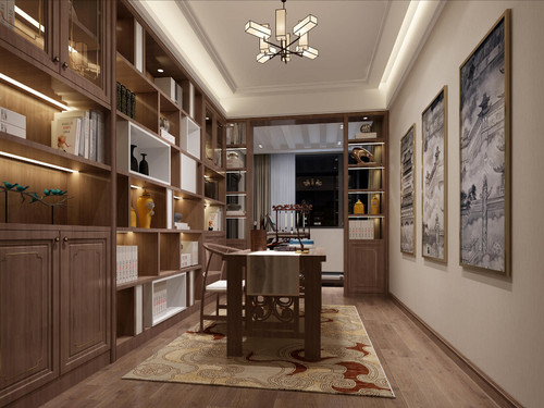 500平米新中式风格复式书房装修效果图，衣柜创意设计图