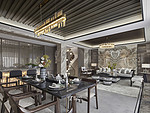 160平米新中式风格别墅餐厅装修效果图，吊顶创意设计图