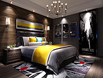 144平米混搭风格二室卧室装修效果图，背景墙创意设计图