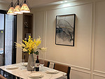 96平米现代简约风三室餐厅装修效果图，背景墙创意设计图