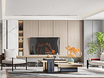105平米新中式风格三室客厅装修效果图，背景墙创意设计图