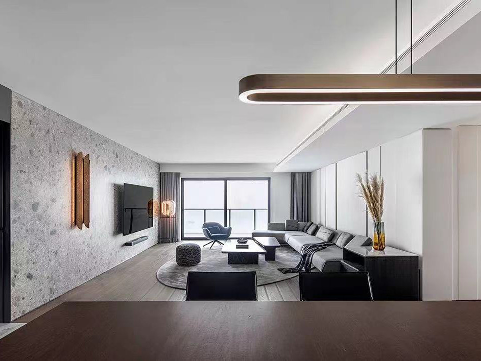 110平米新中式风格三室客厅装修效果图，背景墙创意设计图