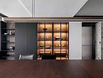 93平米新中式风格三室餐厅装修效果图，酒柜创意设计图
