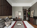 110平米新中式风格三室卧室装修效果图，背景墙创意设计图
