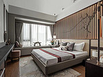 110平米新中式风格三室卧室装修效果图，背景墙创意设计图