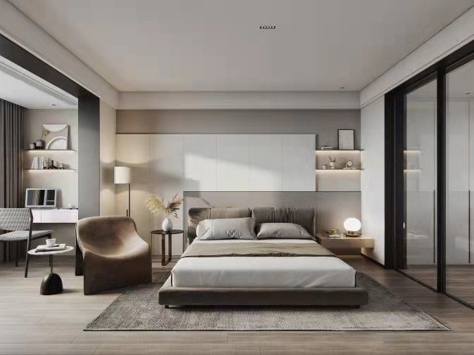 105平米现代简约风三室卧室装修效果图，墙面创意设计图