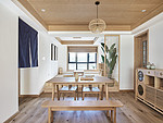 77平米日式风格三室餐厅装修效果图，墙面创意设计图