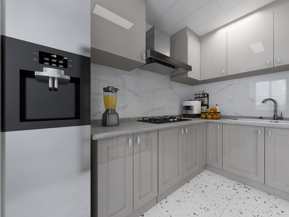 115平米现代简约风三室厨房装修效果图，橱柜创意设计图