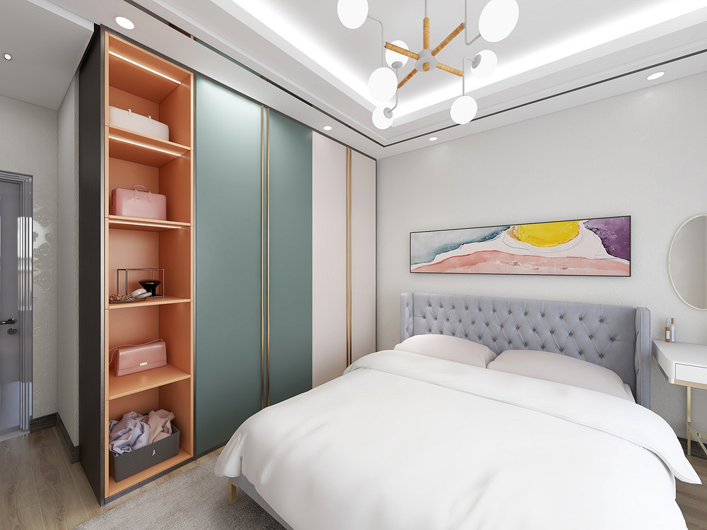 138平米轻奢风格四室卧室装修效果图，背景墙创意设计图
