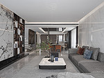 153平米现代简约风复式客厅装修效果图，背景墙创意设计图