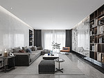 210平米现代简约风复式客厅装修效果图，背景墙创意设计图