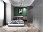 95平米现代简约风三室卧室装修效果图，背景墙创意设计图