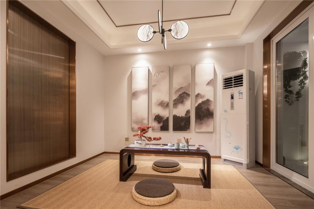 280平米新中式风格别墅茶室装修效果图，背景墙创意设计图