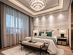 160平米新中式风格别墅卧室装修效果图，背景墙创意设计图
