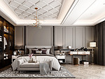 98平米新中式风格别墅卧室装修效果图，背景墙创意设计图