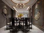 170平米新中式风格别墅餐厅装修效果图，背景墙创意设计图
