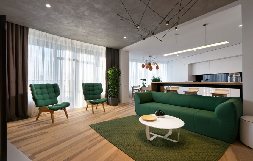 60平米现代简约风一室客厅装修效果图，窗帘创意设计图