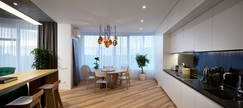 60平米现代简约风一室餐厅装修效果图，窗帘创意设计图