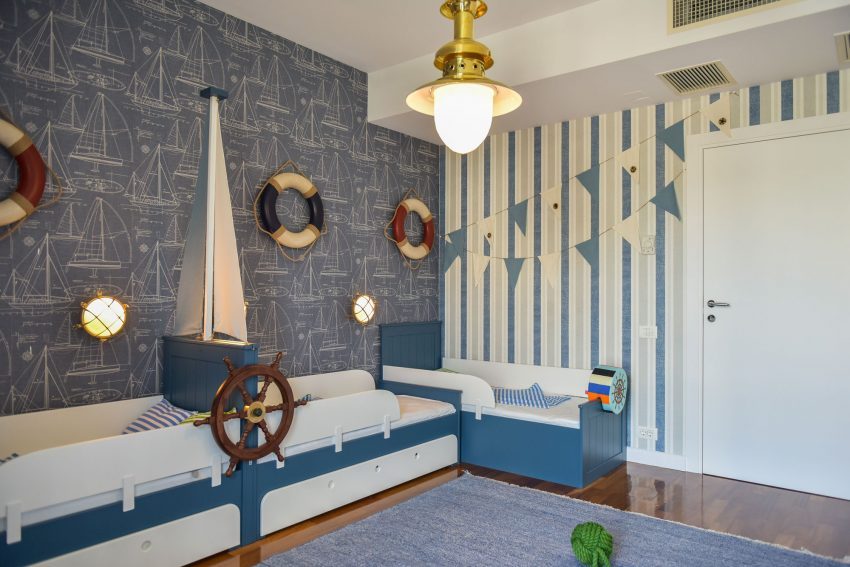 100平米混搭风格三室儿童房装修效果图，背景墙创意设计图