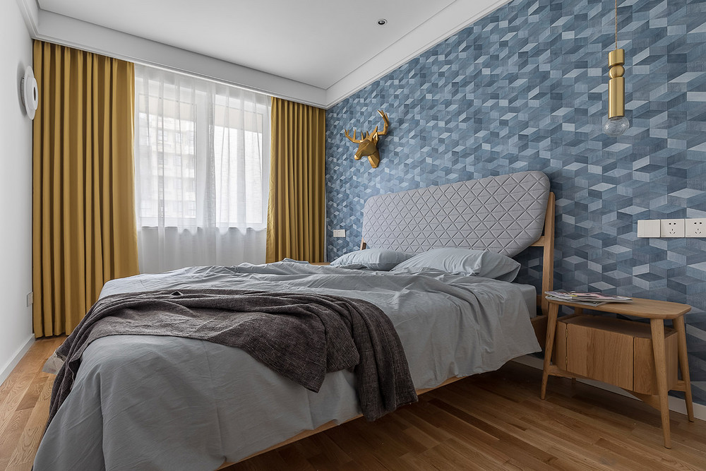 98平米现代简约风三室卧室装修效果图，背景墙创意设计图