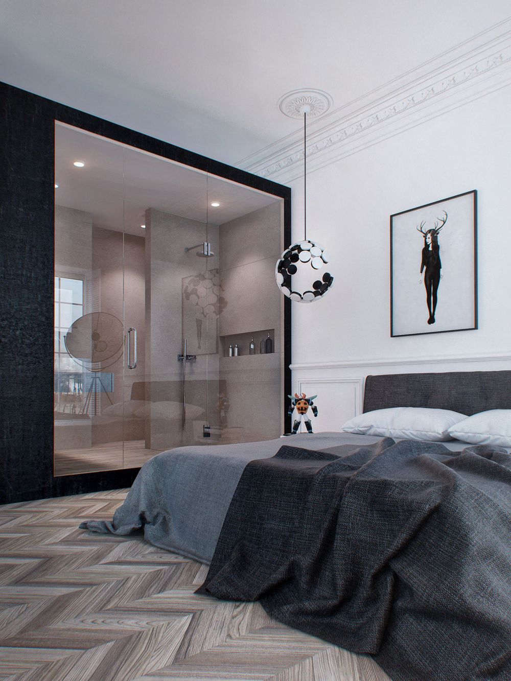 62平米现代简约风一室卧室装修效果图，门窗创意设计图