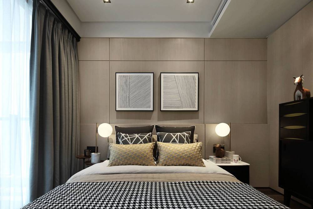 147平米现代简约风四室卧室装修效果图，背景墙创意设计图