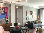 110平米现代简约风二室客厅装修效果图，照片墙创意设计图