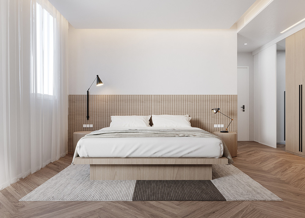 230平米现代简约风四室卧室装修效果图，背景墙创意设计图