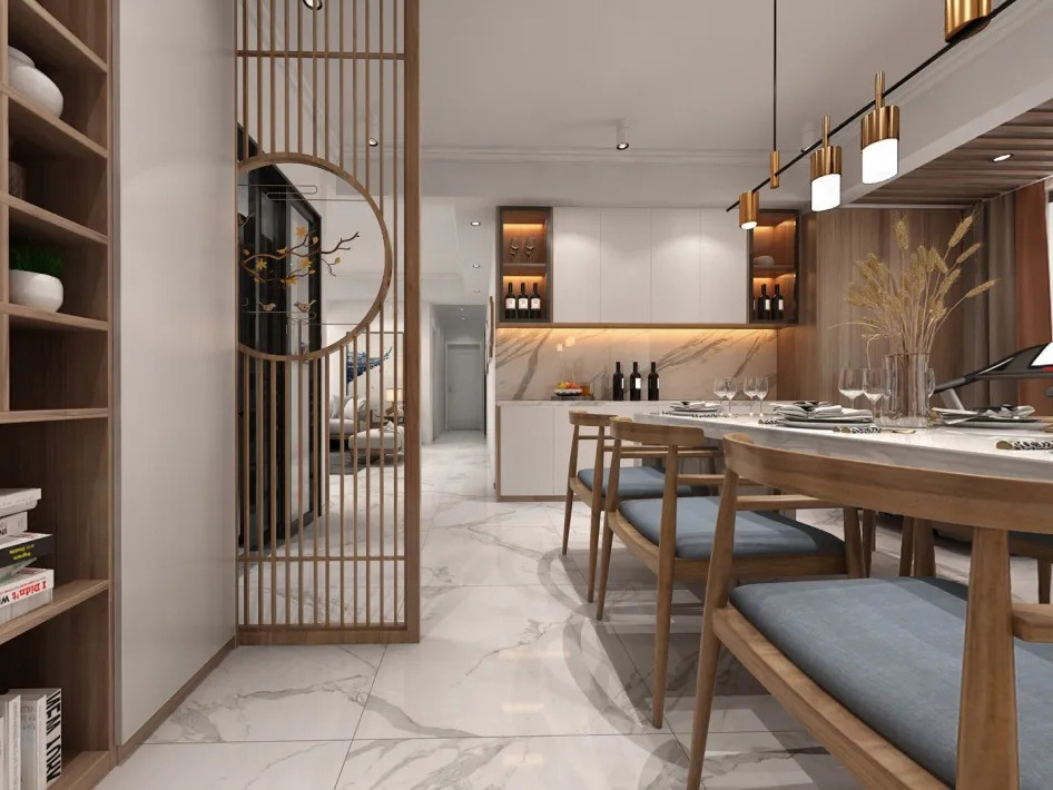 300平米新中式风格别墅餐厅装修效果图，隔断创意设计图