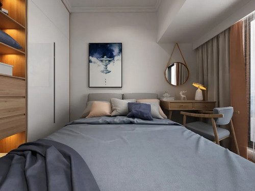 300平米新中式风格别墅卧室装修效果图，照片墙创意设计图
