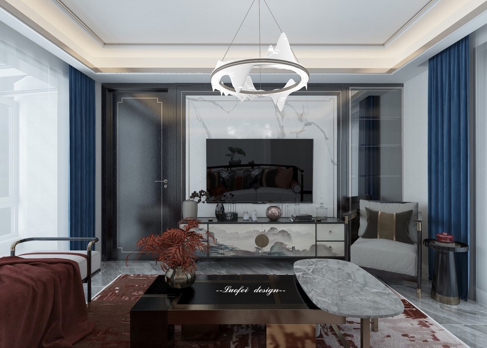 140平米轻奢风格跃层客厅装修效果图，吊顶创意设计图