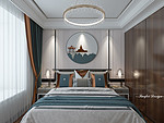 89平米轻奢风格跃层卧室装修效果图，背景墙创意设计图