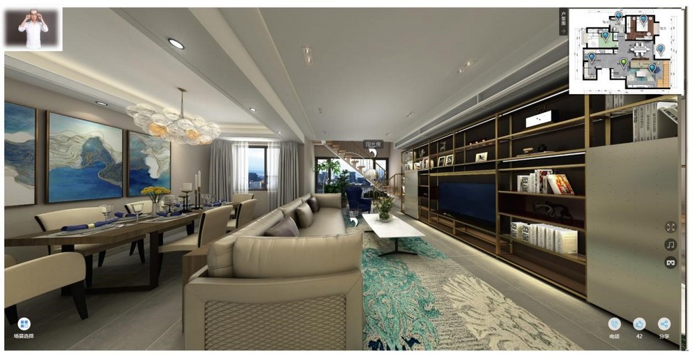 320平米轻奢风格跃层客厅装修效果图，背景墙创意设计图