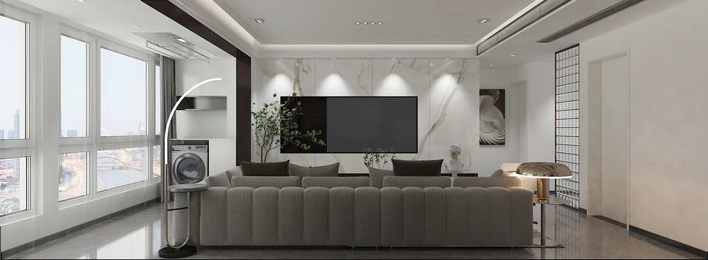 120平米轻奢风格四室客厅装修效果图，背景墙创意设计图