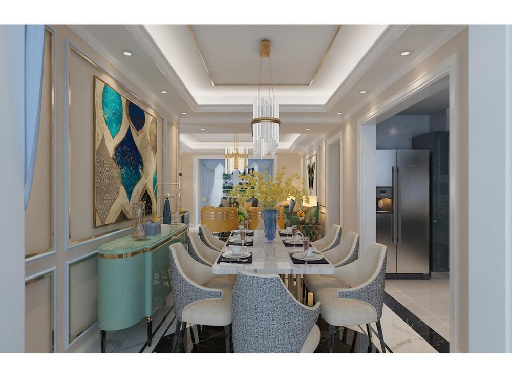 143平米欧式风格四室餐厅装修效果图，照片墙创意设计图