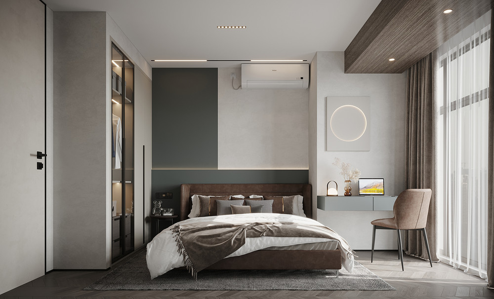 68平米现代简约风一室卧室装修效果图，背景墙创意设计图