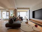 135平米现代简约风三室客厅装修效果图，墙面创意设计图